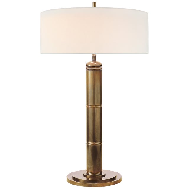 Modern Thomas O'Brien by Visual Comfort Signature Longacre Tall Table Lamp in Hand-Rubbed Antique Brass with Linen Shade For Sale - Image 3 of 3