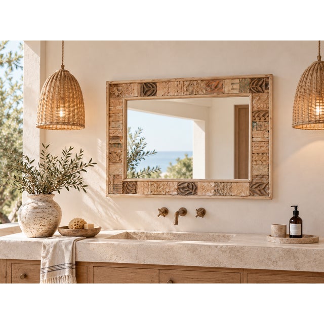 This charming wall mirror brings a touch of rustic farmhouse style to your home. Design and reconstructed by de-cor from a...