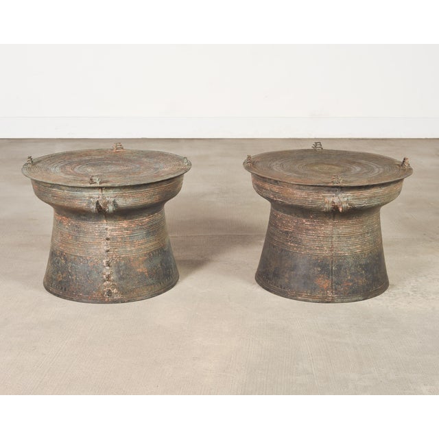 Mid 20th Century Pair of Southeast Asian Bronze Rain Drums or Drinks Tables For Sale - Image 5 of 18