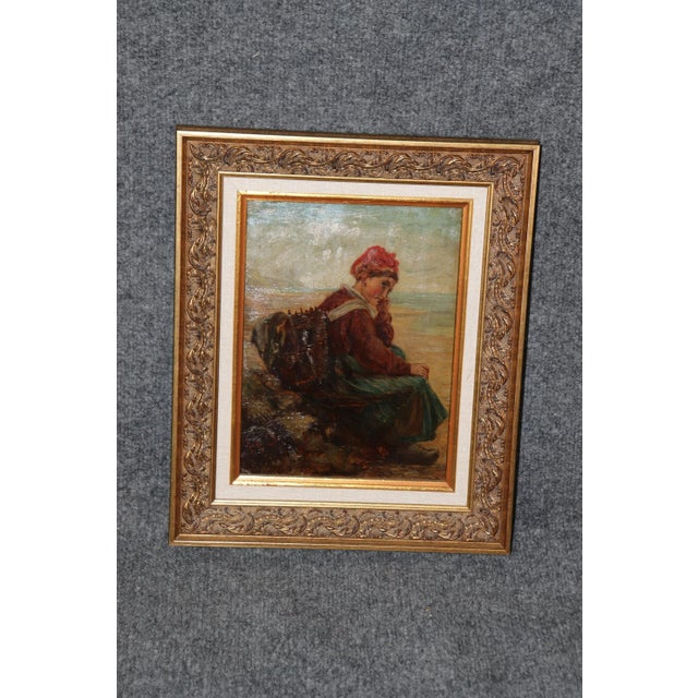 1930s Beautiful Signed Oil on Board Early 1900s Era Painting of Young Woman For Sale - Image 5 of 12