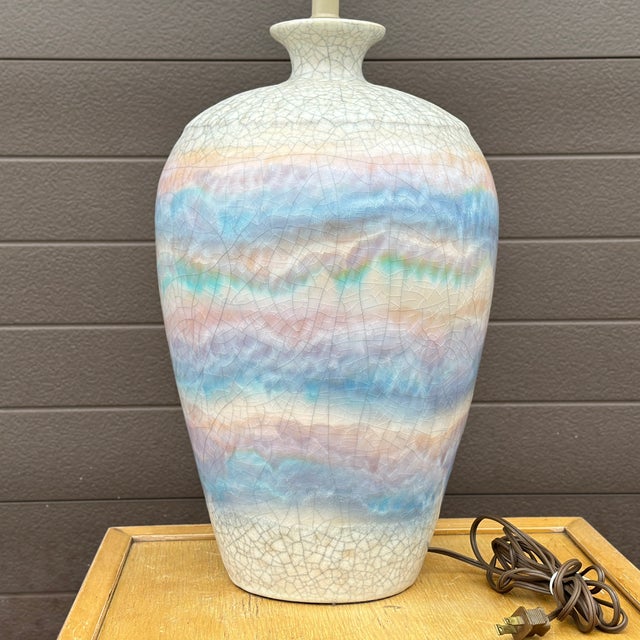 Vintage Sunset Rainbow Crackle Glazed Ceramic Table Lamp For Sale - Image 9 of 12