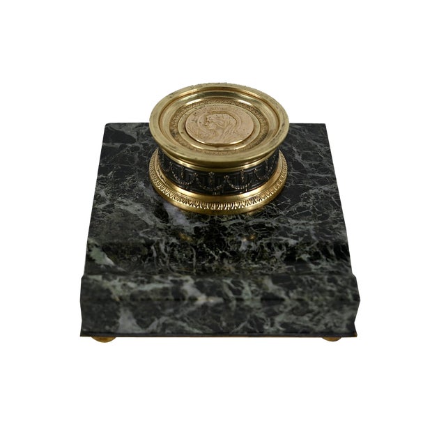 Inkwell with the Virgin in Bronze and Marble, Late 19th Century For Sale