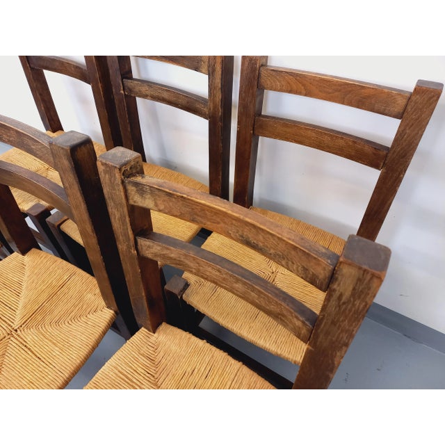 Vintage Brutalist Chairs in Oak and Straw, 1960s, Set of 6 For Sale - Image 16 of 18