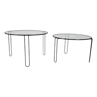 Stacking Side Tables in Iron and Glass, 1970s, Set of 2 For Sale