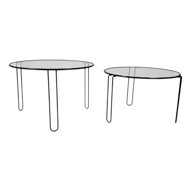 Stacking Side Tables in Iron and Glass, 1970s, Set of 2 For Sale