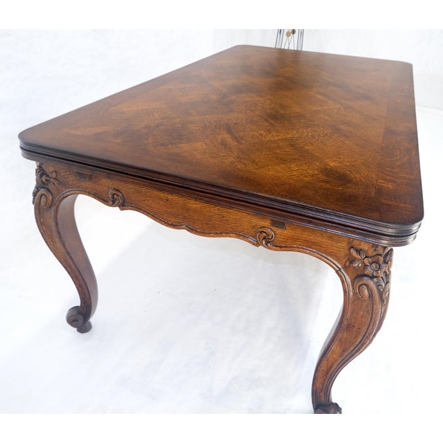 Carved Oak Country French Refractory Parquetry Dining Table Table 2x29" Leaves For Sale - Image 4 of 14