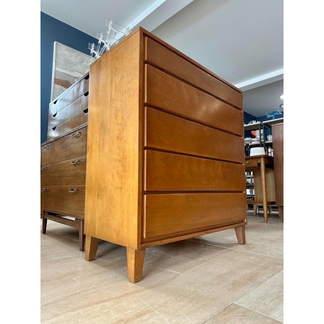 Mid-Century Modern 5-drawer highboy dresser designed by Leslie Diamond for the ModernMates collection by Conant Ball,...