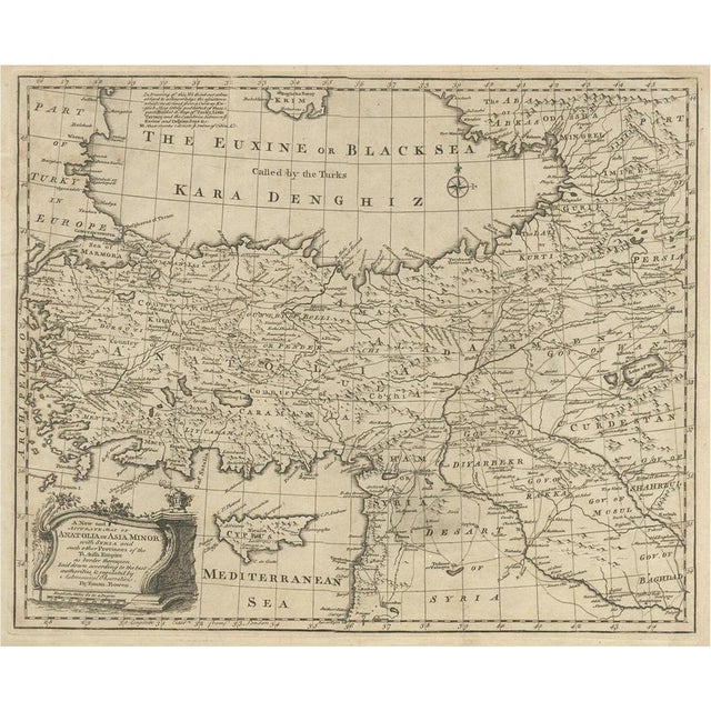 Antique Map of Asia Minor with Cyprus, Syria and Turkey and the Black Sea, 1747 For Sale