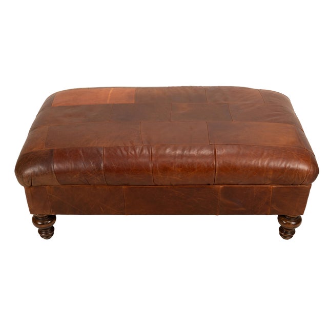 Contemporary Restoration Hardware Patchwork Leather Ottoman For Sale - Image 3 of 9