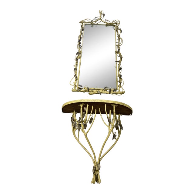 Mid-Century Italian Iron Tole Console and Mirror Set - 2 Pieces For Sale