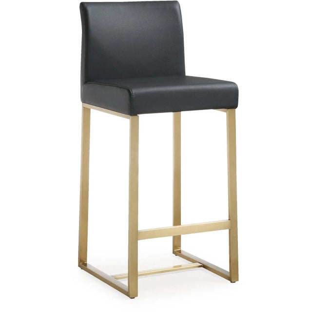 Denmark Black Vegan Leather & Gold Steel Counter Stools - Set of 2 For Sale - Image 11 of 12