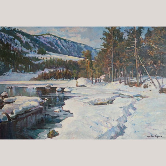 Follower of Thomas R. Curtin and Frits Thaulow, Snowy River Landscape For Sale - Image 6 of 6