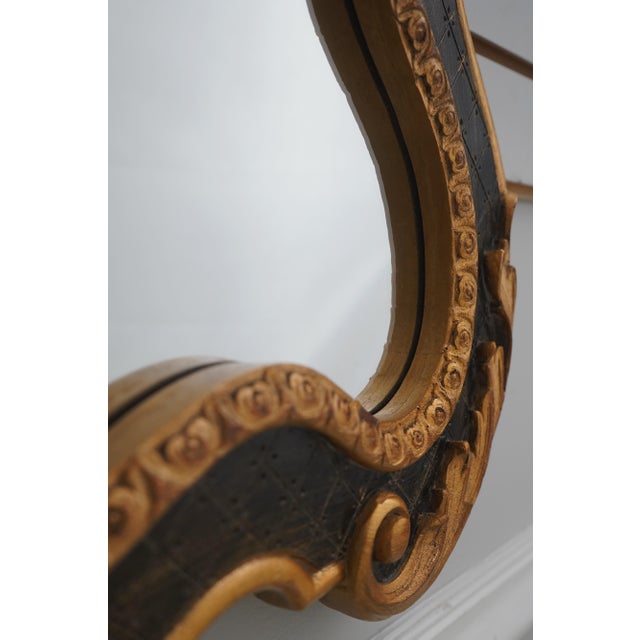 French Louis XV Style Black & Gold Wall Mirror For Sale - Image 3 of 10