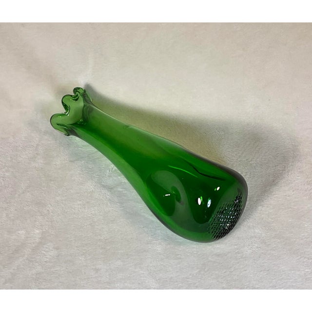 Vintage MCM Handmade Green Swung Dimple Vase Glass Art For Sale - Image 4 of 12