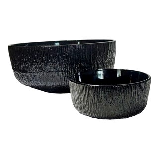 Mid Century Black Ice Chip and Dip Bowls - 2 Pieces For Sale