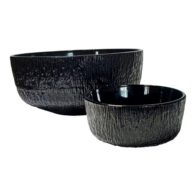 Mid Century Black Ice Chip and Dip Bowls - 2 Pieces For Sale