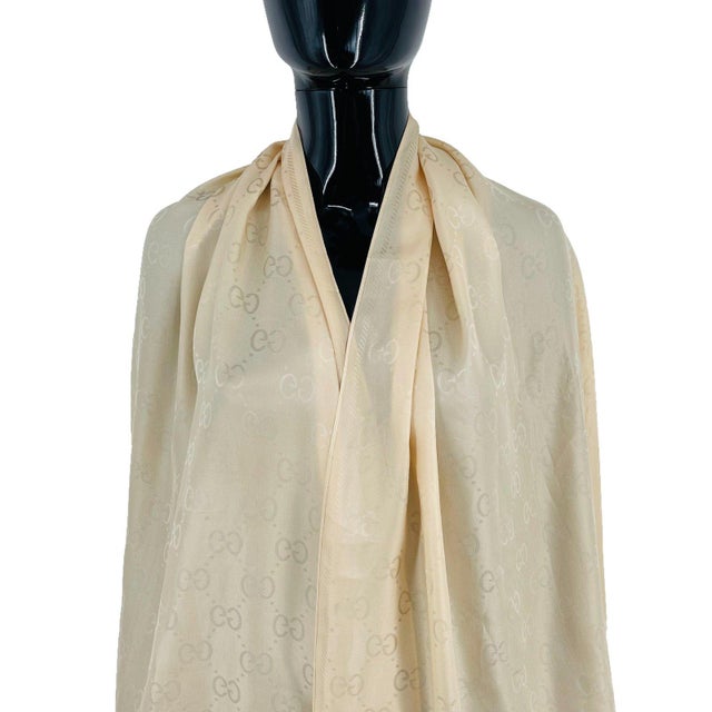 Gucci Beige Logo Silk Scarf