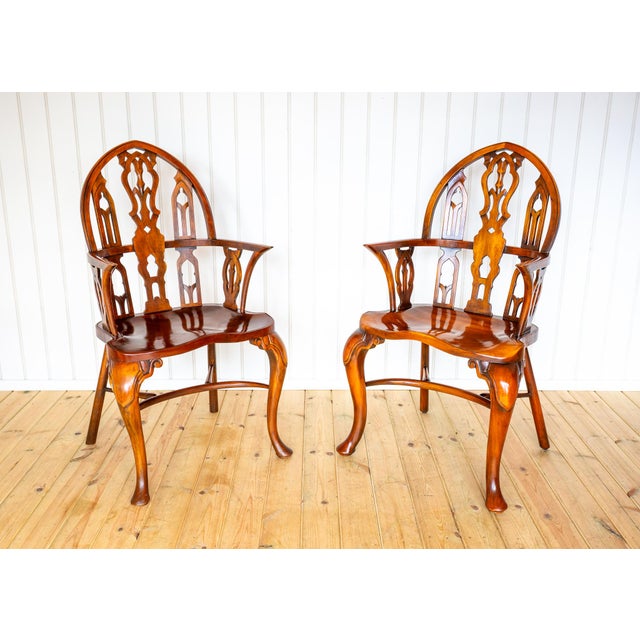 Gothic Strawberry Hill Windsor Steeple Back Armchairs by Theodore Alexander, 1990s, Set of 2 For Sale - Image 4 of 18
