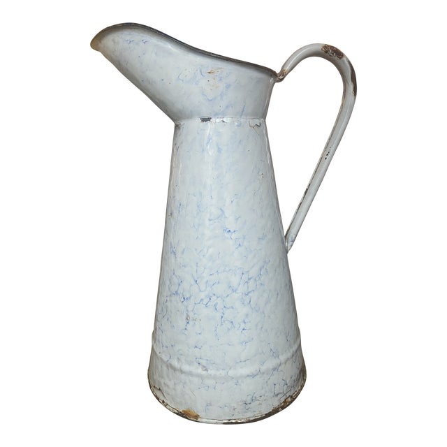 Mid 20th Century Large French Enamel Water Pitcher For Sale