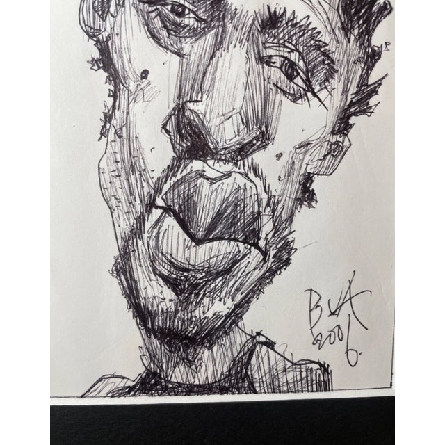 Pop Art Original 2006 Justin Bua Pop Surrealism Ink Sketch Drawing Man Portrait Art For Sale - Image 3 of 6