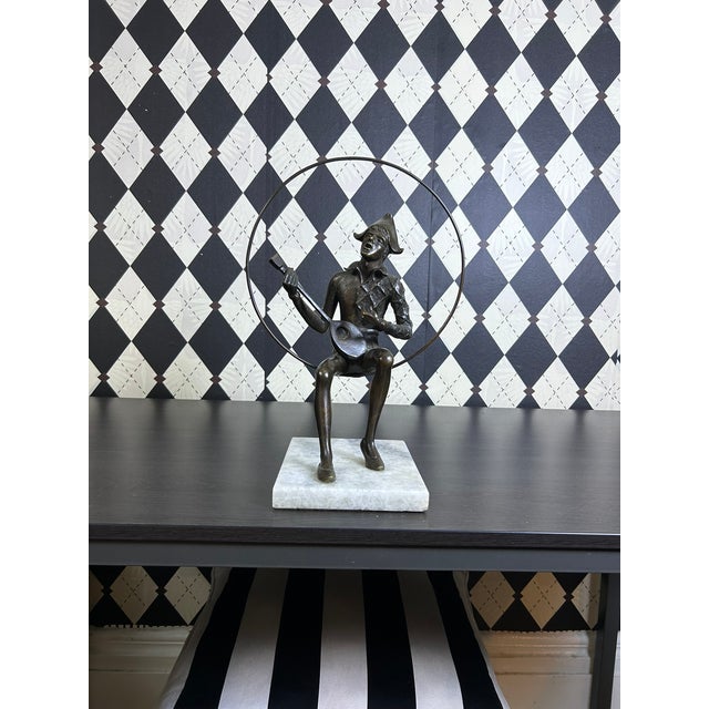 Metal Signed Gustavo Gutierrez Bronze Harlequin Musician Sculpture on Marble Base, Edition 7/10 For Sale - Image 7 of 18