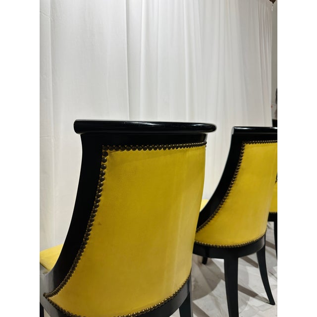 Yellow Late 20th Century Empire-Style Ebonized Black Lacquer & Yellow Leather Gondola Dining Chairs For Sale - Image 8 of 8