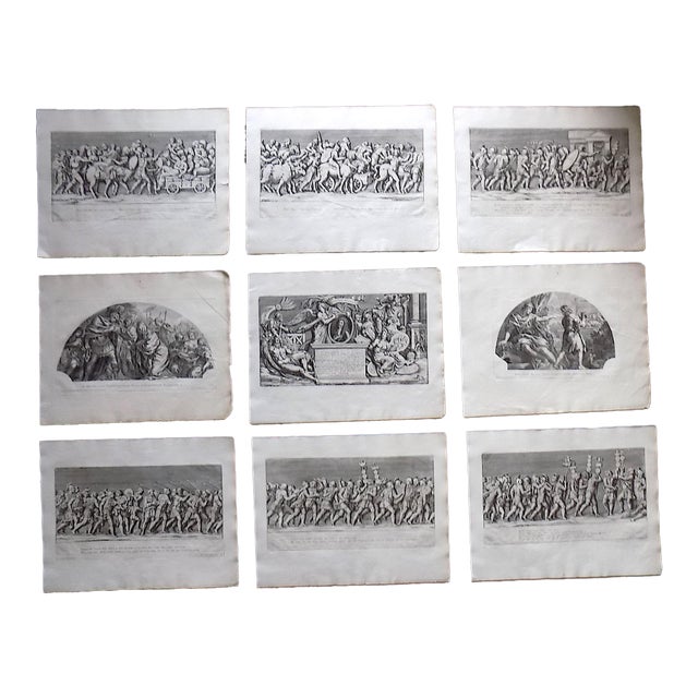 Antique 17th C. Large Folio Size Roman Triumphal Bas Relief Copperplate Engravings - Set of 9 For Sale