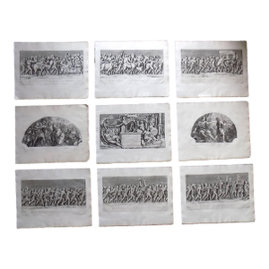 Antique 17th C. Large Folio Size Roman Triumphal Bas Relief Copperplate Engravings - Set of 9