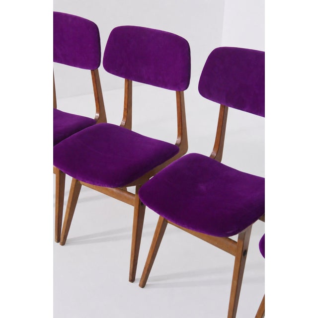 Wood Mid-Century Modern Italian Chairs in Purple Velvet, 1960, Set of 6 For Sale - Image 7 of 13