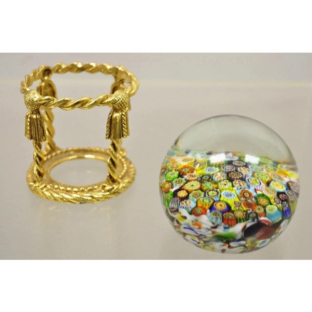 Vintage Art Glass Millefiori Italian Murano Round Sphere Paperweight on Stand For Sale - Image 4 of 9