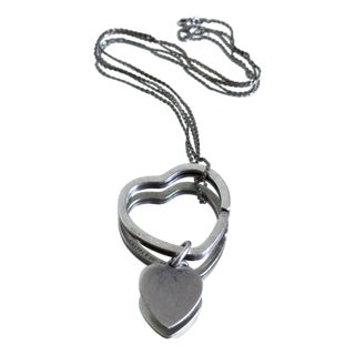 Vintage Tiffany & Co. Sterling Silver Heart on Heart Pendant Necklace 1990s For Sale