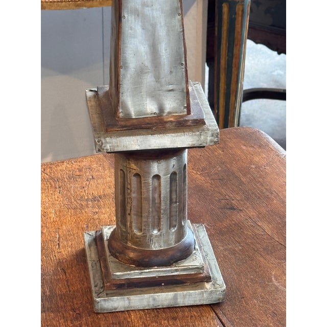 Wood Pair of Polished Tin and Wood Obelisks For Sale - Image 7 of 9