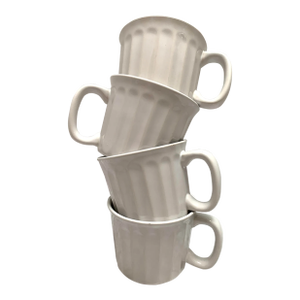 Large Textured White Ceramic Mugs or Cups, Set of Four