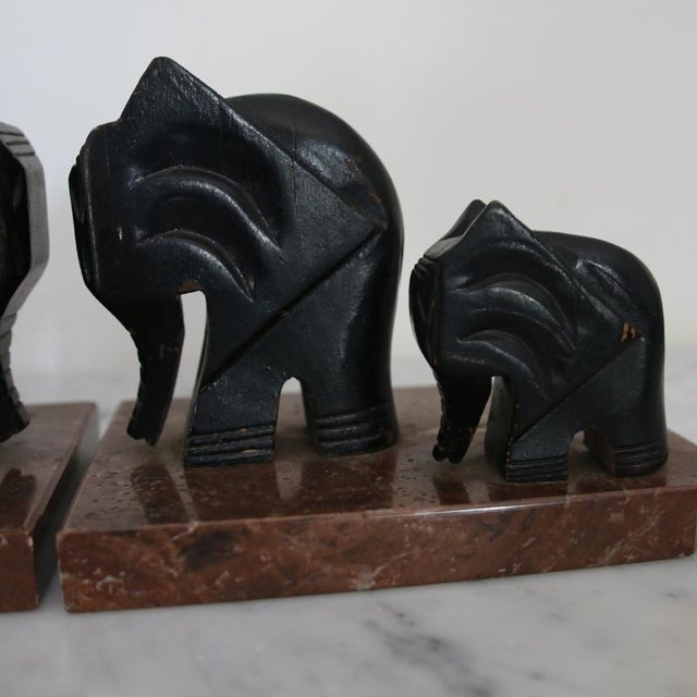 Marble Bookends with Wooden Elephants, 1920s, Set of 2 For Sale - Image 9 of 12