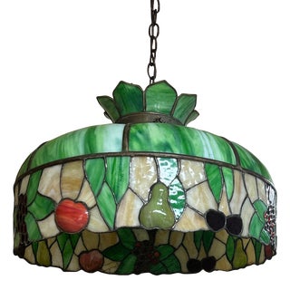 Early 20th Century Tiffany Style Stained-Glass Chandelier For Sale