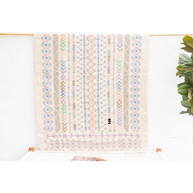 Cream Pastel Rainbow Hand-Stitched Cotton Tribal Kantha Throw For Sale - Image 8 of 8