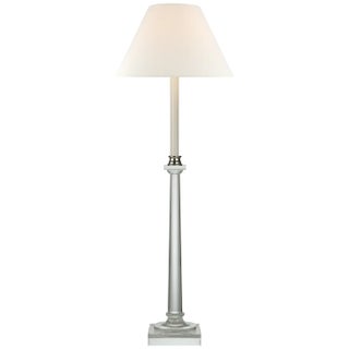 Chapman & Myers by Visual Comfort Signature Swedish Column Buffet Lamp in Crystal with Linen Shade For Sale