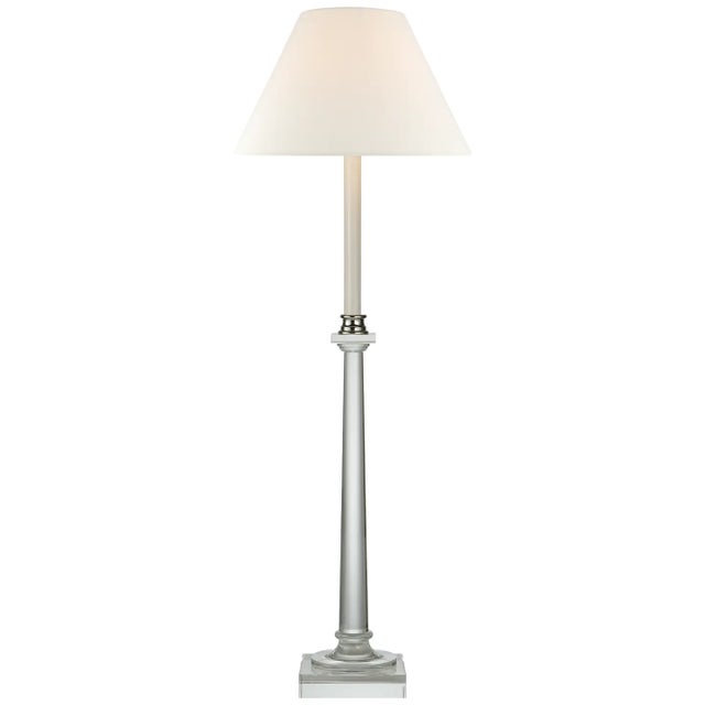 Chapman & Myers by Visual Comfort Signature Swedish Column Buffet Lamp in Crystal with Linen Shade For Sale