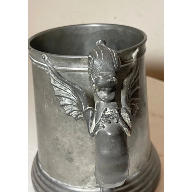 Antique 1932 Beer Stein Pewter Glass Copper Figural Griffin Dragon Award Trophy For Sale - Image 9 of 12
