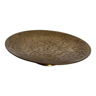 Vintage Hand-Engraved Indian Brass Pedestal Dish For Sale