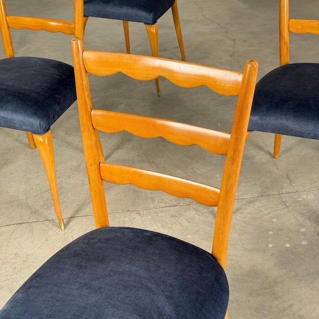 Blue Chairs in Semi-Velvet Fabric by Paolo Buffa, 1950s, Set of 6 For Sale - Image 8 of 18