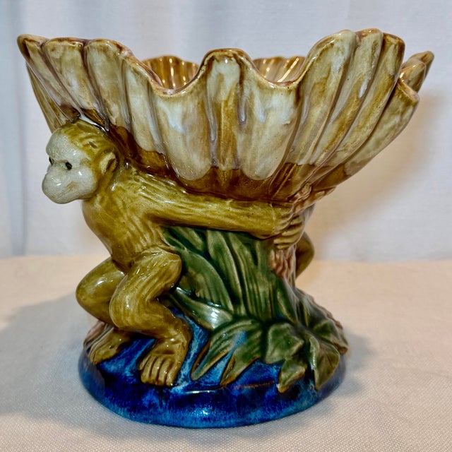 Blue Late 20th Century Majolica Style Monkey Shell Cachepot Bowl For Sale - Image 8 of 12