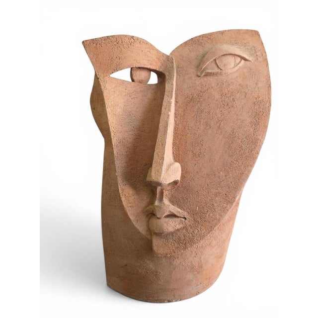 European Artist, Cubist Head Sculpture, 1970s, Terracotta For Sale - Image 4 of 14