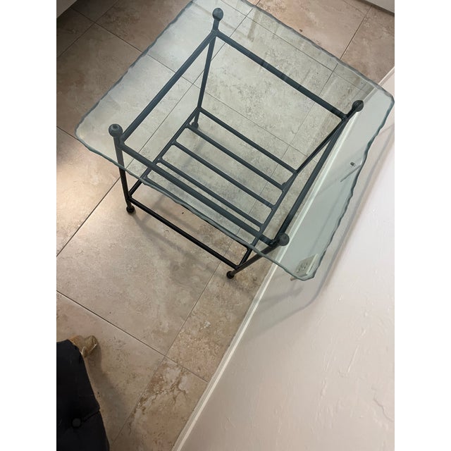 1990s Attributed to Charleston Forge Glass Top Iron Base Lamp Table For Sale - Image 4 of 12