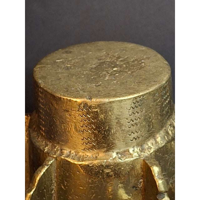 Museum Antique Heavy 18lb Bronze Mortar and Pestle Ribbed Fins Suspension Ring Judaica Sourced J Greenstein For Sale - Image 10 of 18