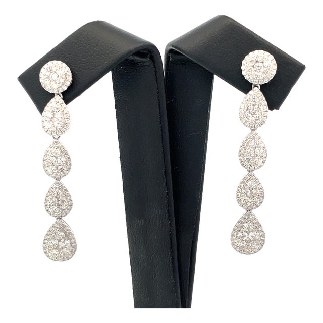 18k White Gold Pave Diamond Pear Dangle Earrings 3+carats, A Pair For Sale