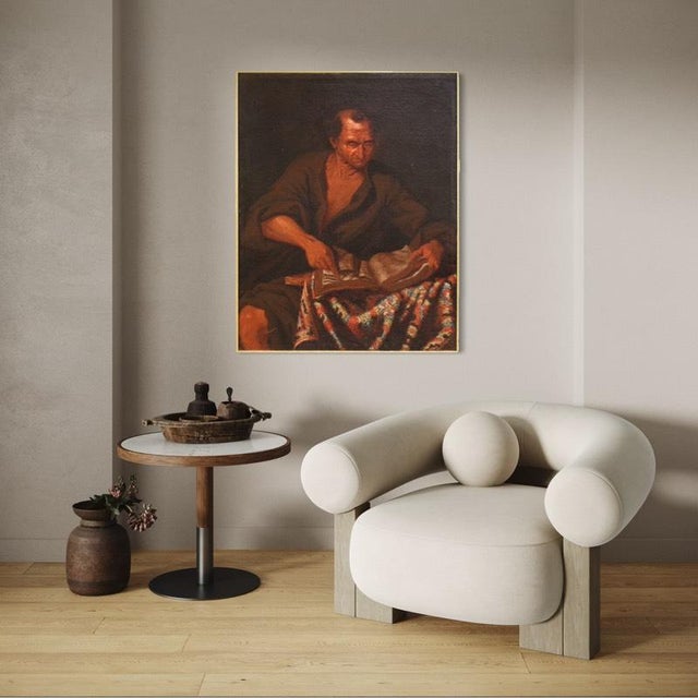 An important 17th-century italian painting. Oil on canvas artwork depicting a rare and fascinating subject: a philosopher...