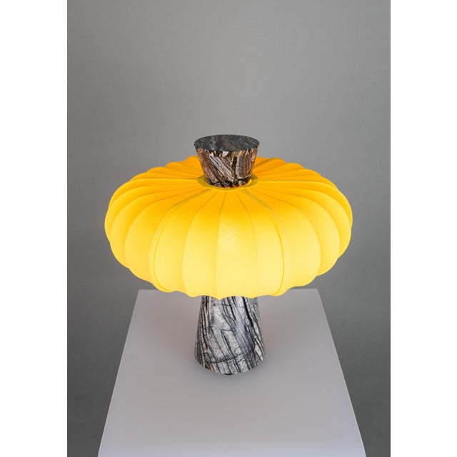 Grenadilla Black Marble and Cadmium Yellow Cotton Table Lamp by ZAVADSKI For Sale - Image 4 of 5