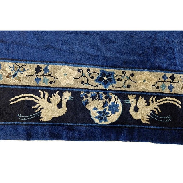 Art Deco 1920s Blue Scene Animals Deco Antique Peking Chinese Knotted Wool 9'x 11' 4" Rug For Sale - Image 3 of 10