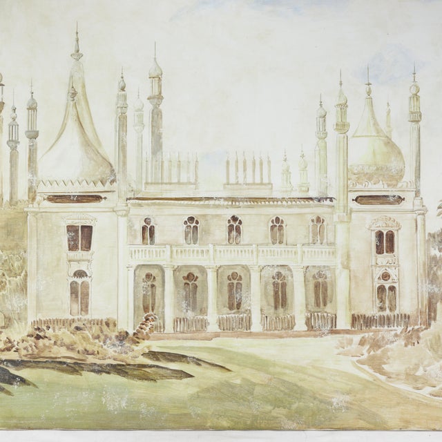 This impressive painting depicts the iconic Royal Pavilion in Brighton, England, capturing its elaborate Indo-Saracenic...
